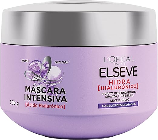 Uma das máscaras capilares da lista, Elseve hidra hialurônico, promete hidratação intensiva.